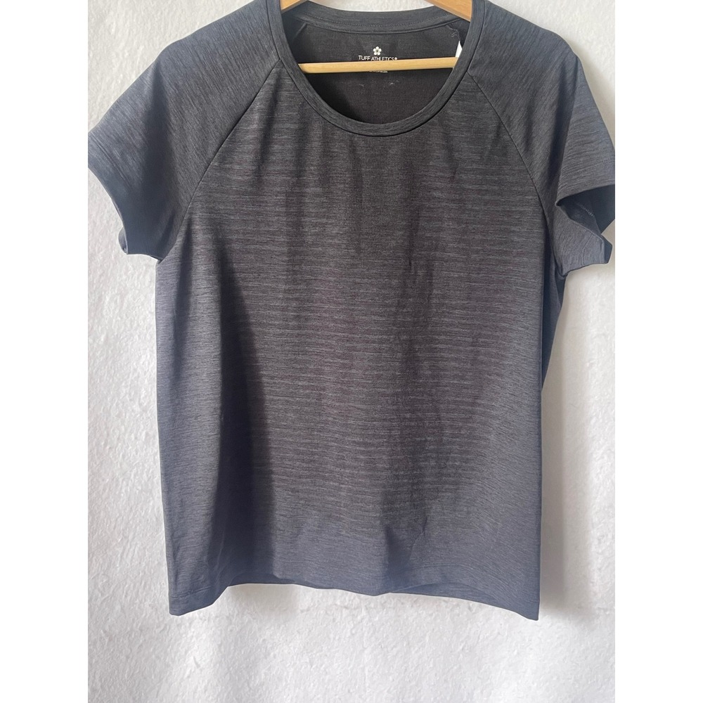 Tuff Athletics Womens‎ Grey Space Dye Raglan Short Sleeve Workout Top Large